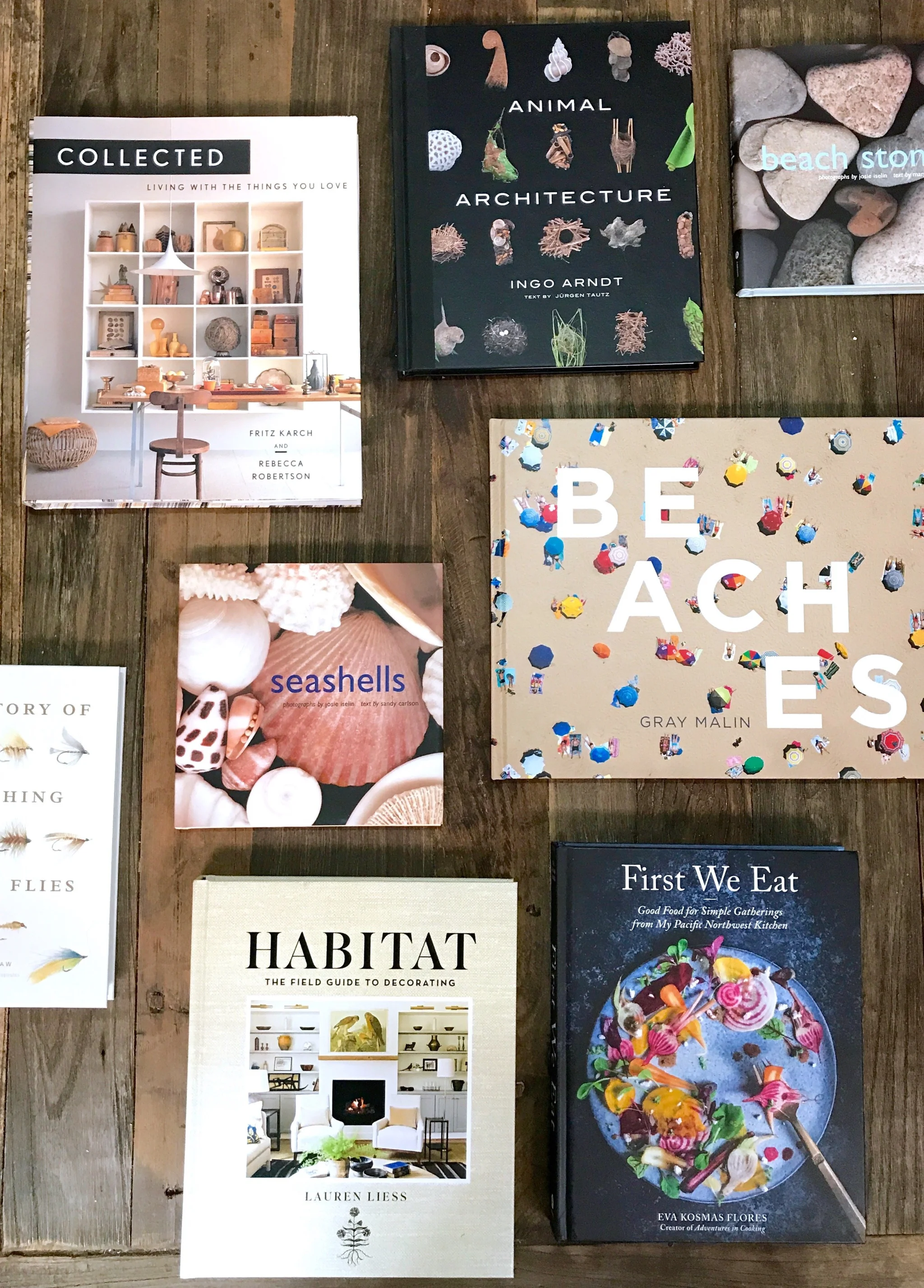 selection of coffee table books laid out