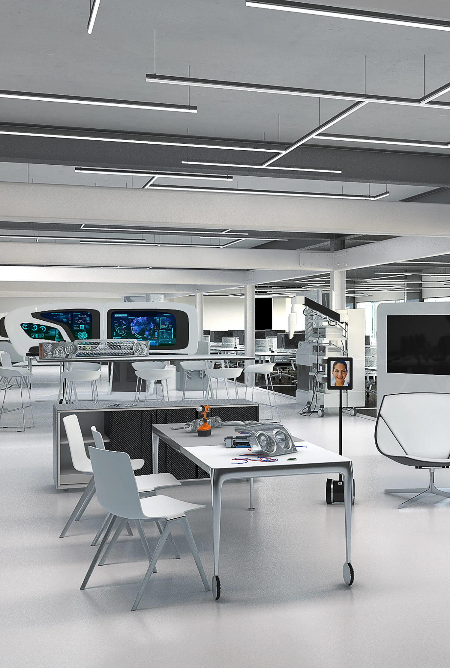 a grey sleek workspace featuring kit of parts movable sections