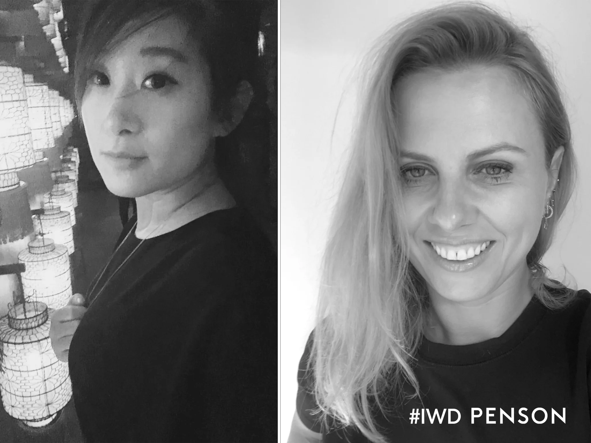 Black and white image of PENSON Creative Directors Lan Yang and Asta Bijeike