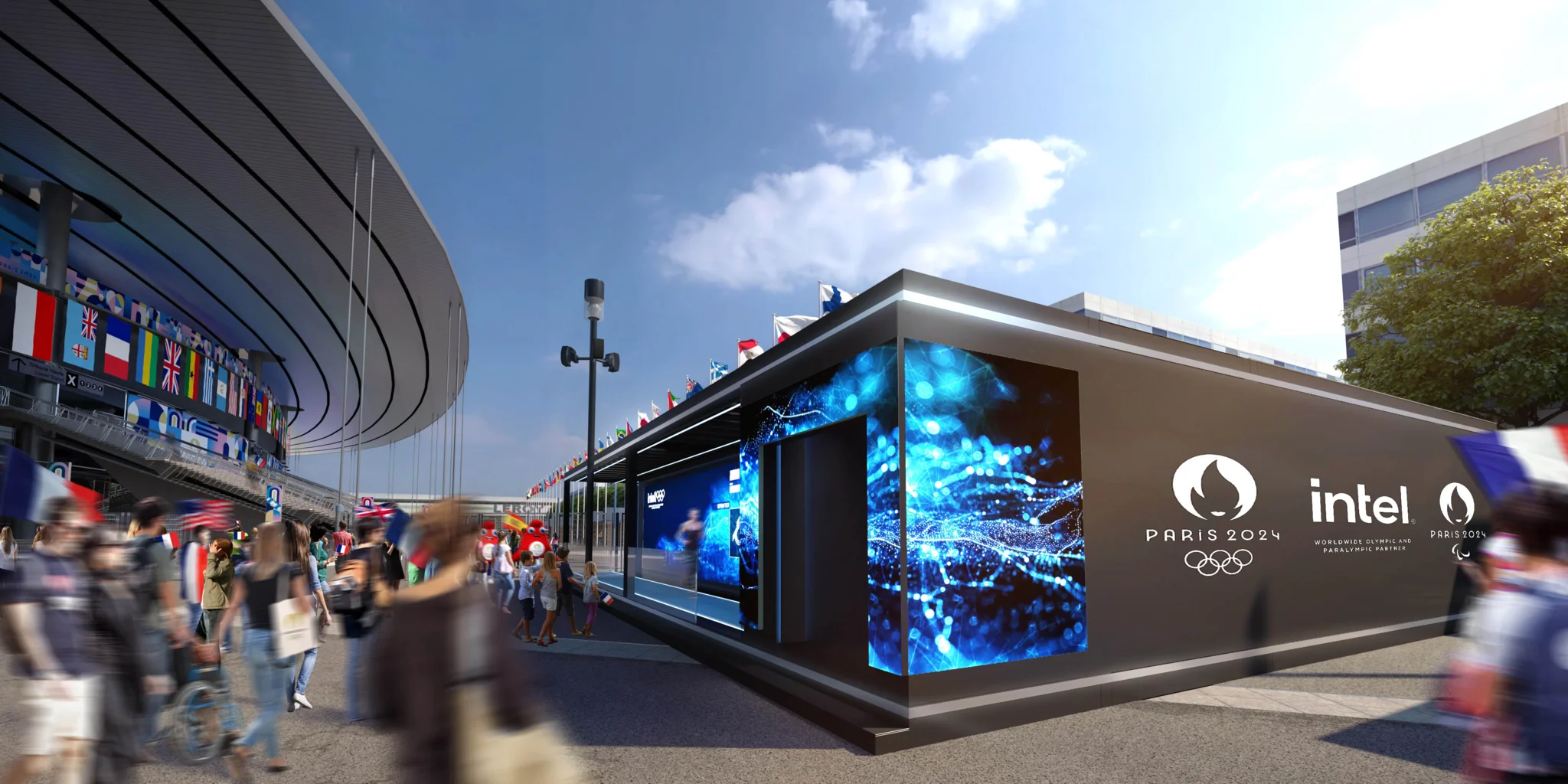 Intel AI Platform Experience at Paris 2024 outside the Stade de France