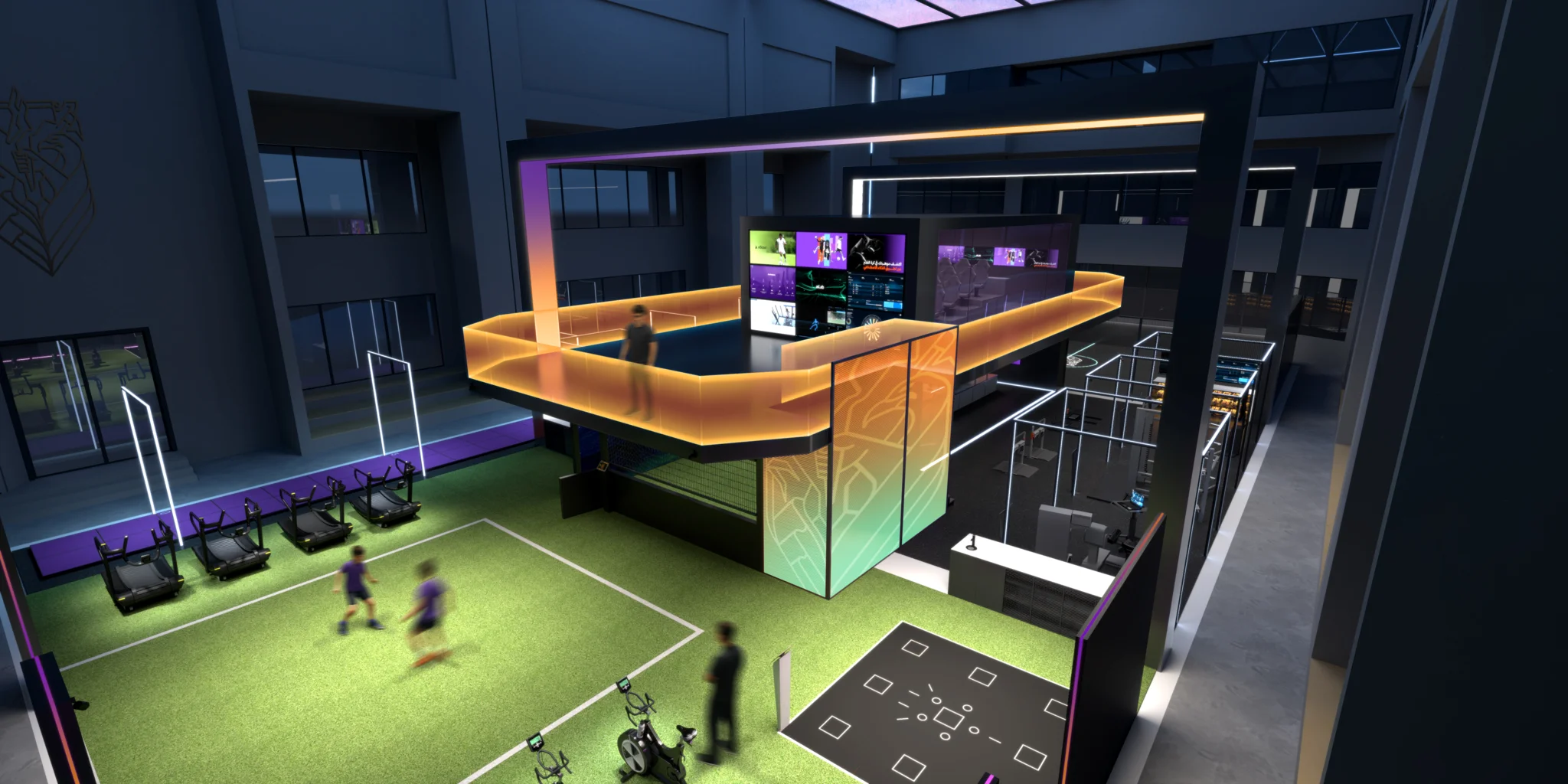 Elevated view of the AI.IO sports performance lab within MAHD Sports Academy