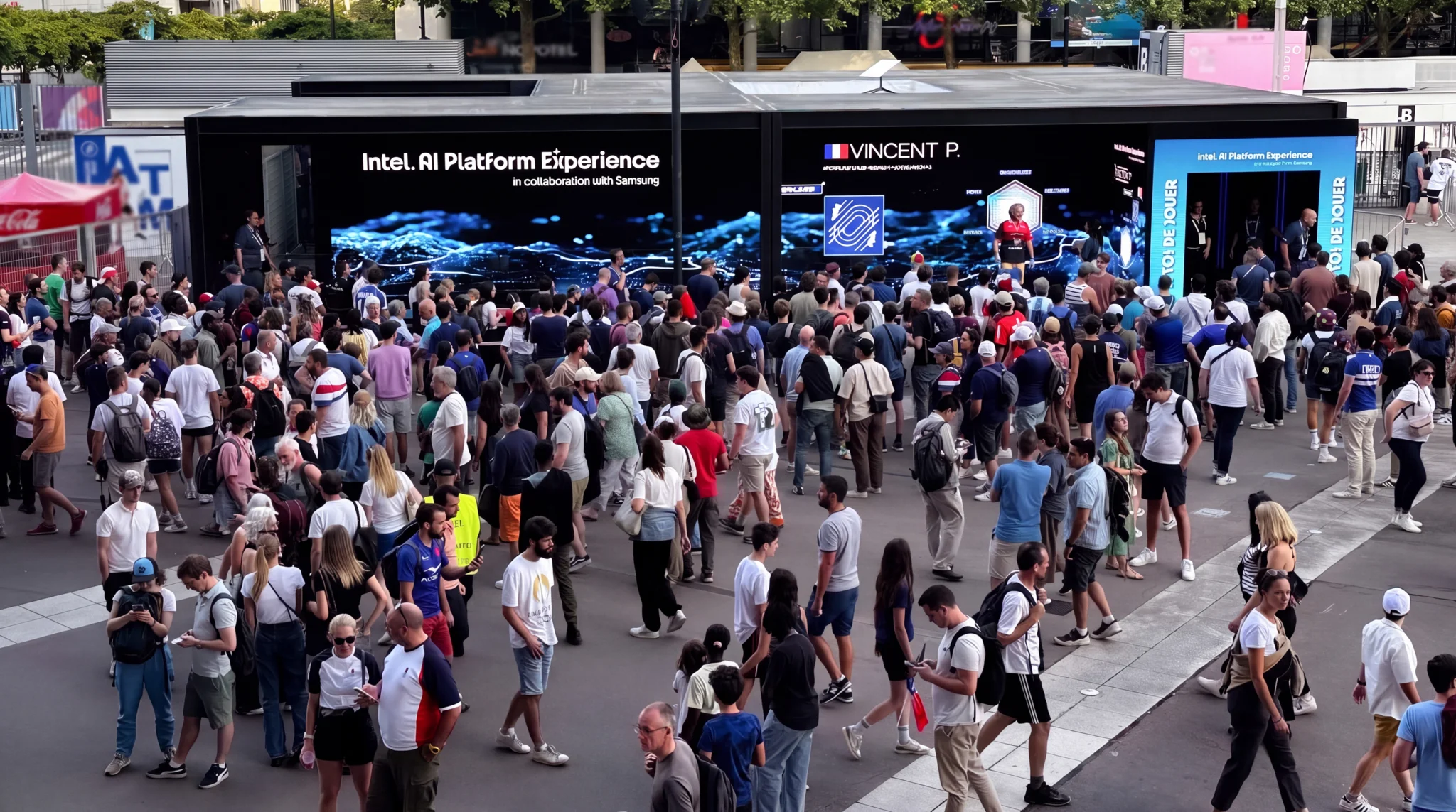 Visitors gathering at the Intel AI Platform Experience during Paris 2024